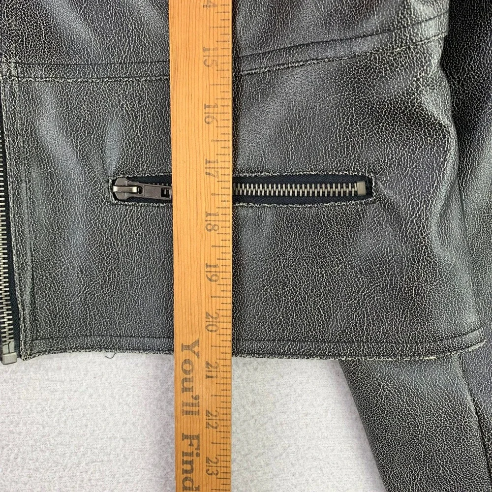 Vintage Rampage Faux Leather Moto Jacket Women Large Gray Biker Y2K Cropped - Picture 8 of 9